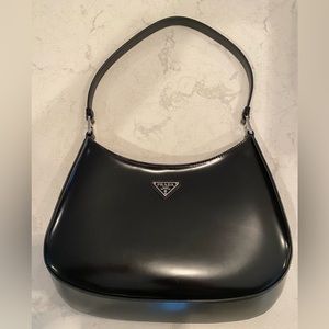 Prada Cleo Brushed Leather Shoulder Bag - Black